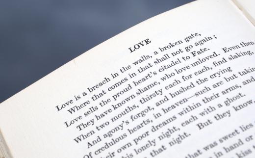 Poetry terms are used to identify the genre of the verse, such as love poetry.