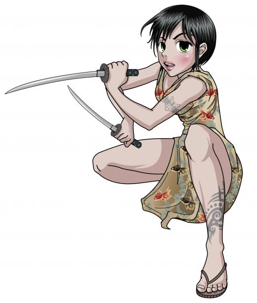 Manga style girl with knives.